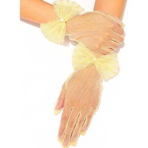 Women's Yellow Sheer Fashion Bow Soft Lace Short Gloves Design Party Tea Prom
